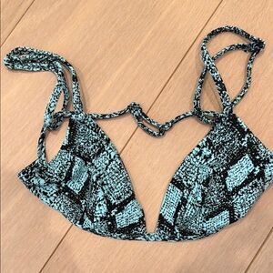 Aqua and Black Snake Print Triangle Bikini Top